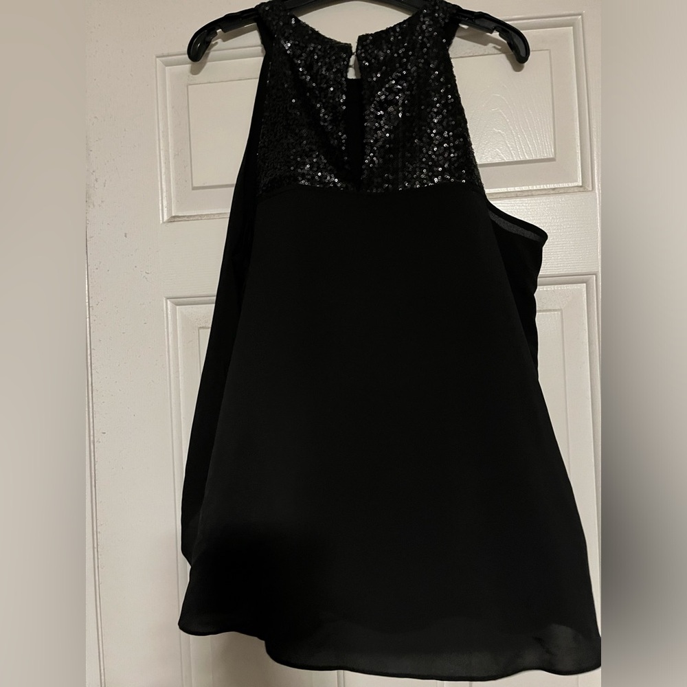 bisou bisou y2k style chiffon tank top with sequin trim